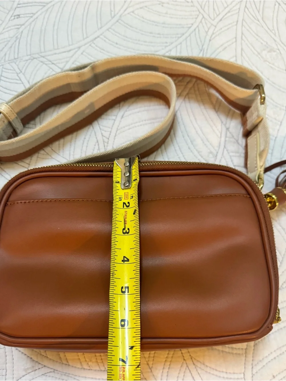 JOY & IMAN Cognac Genuine Leather Double Zip Crossbody